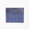 Blue Leather And Silk Credit Card Holder 5 Compartments