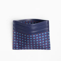 Blue Leather And Silk Credit Card Holder 5 Compartments