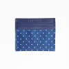 Blue Leather And Silk Credit Card Holder - 5 Compartments