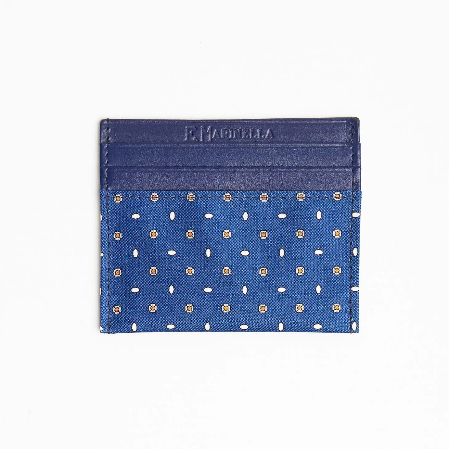 Blue Leather And Silk Credit Card Holder - 5 Compartments
