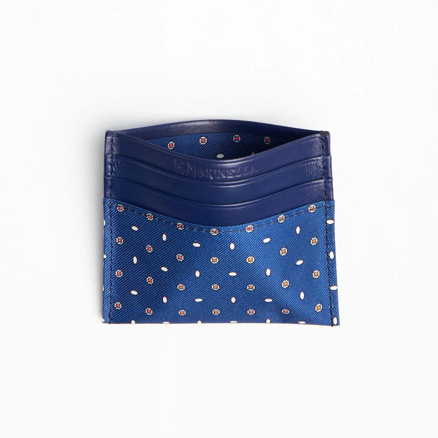 Blue Leather And Silk Credit Card Holder - 5 Compartments