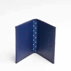 Blue Leather Folding Card Holder - 10 Compartments