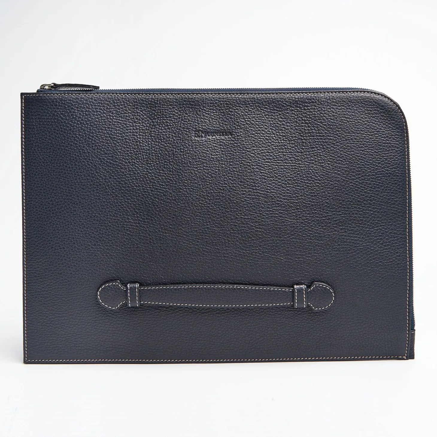 Blue Leather Portfolio With Strap