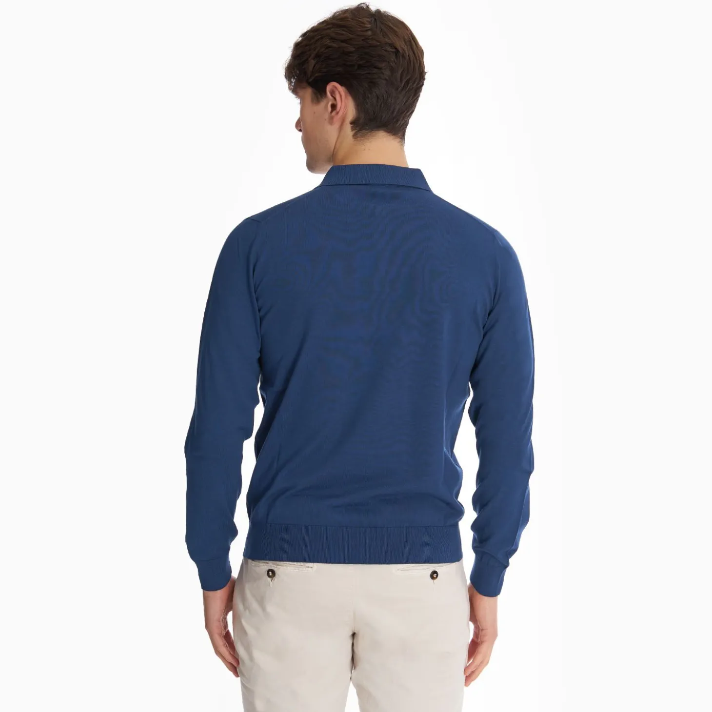 Blue Long Sleeve Knitted Polo