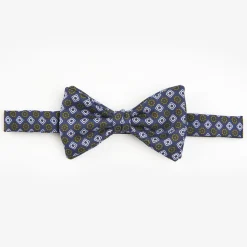 Blue Pre-Knotted Silk Bowtie- Large Flower Pattern