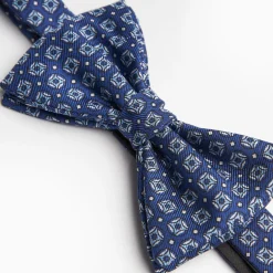 Blue Pre-Knotted Silk Bowtie- Large Geometric Pattern