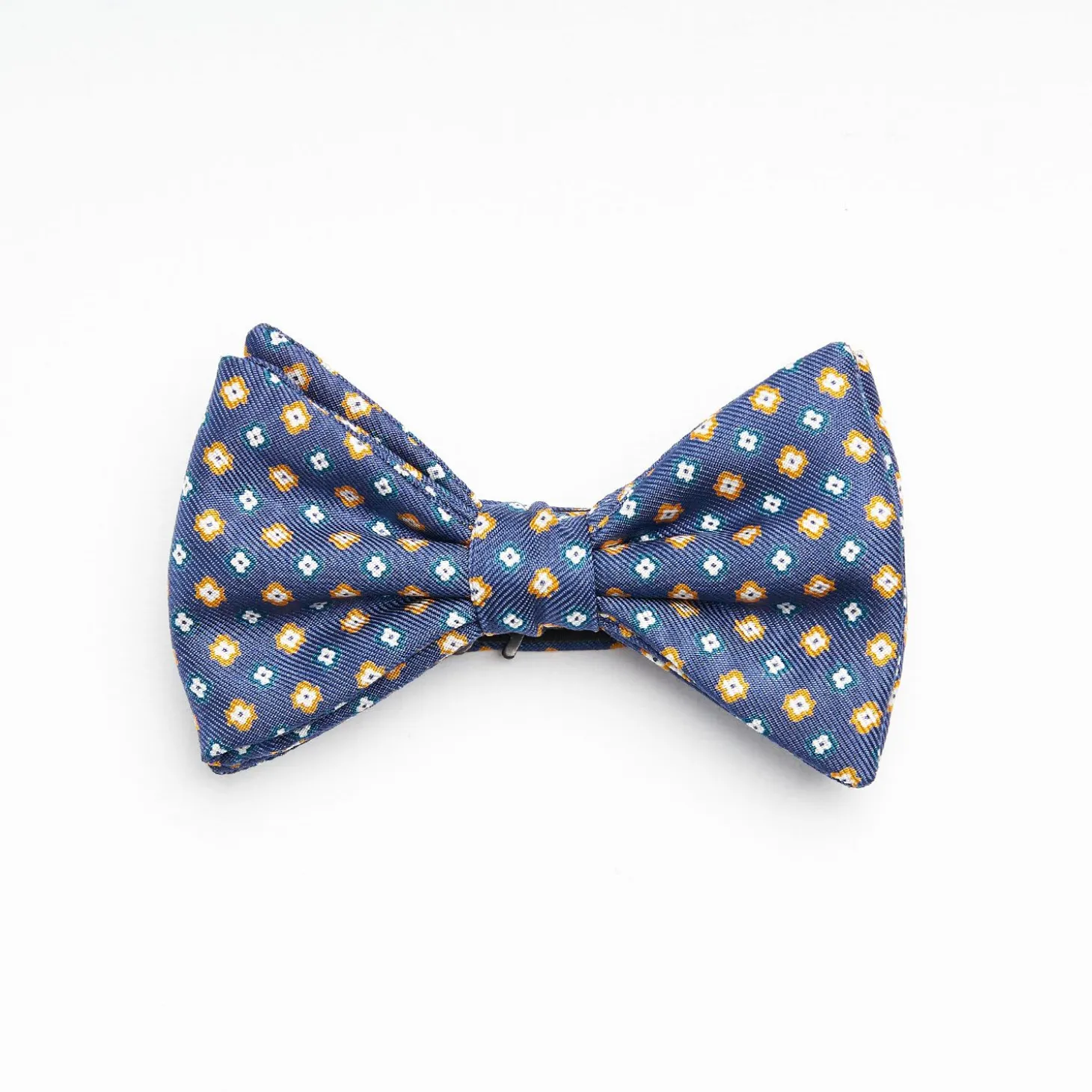 Blue Pre-Knotted Silk Bowtie- Small Flower Pattern