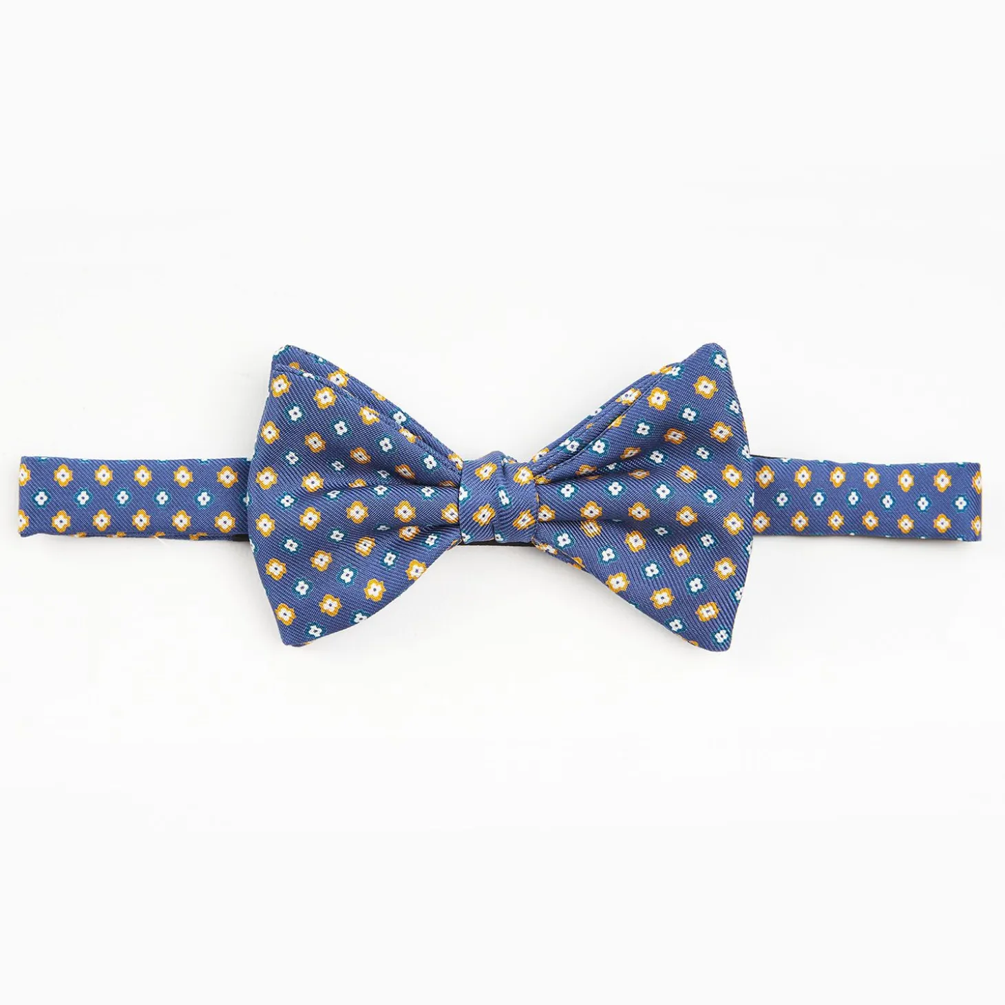 Blue Pre-Knotted Silk Bowtie- Small Flower Pattern