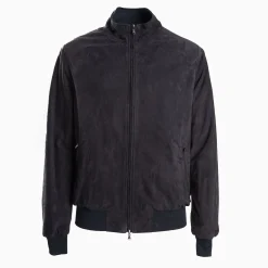 Blue Reversible Suede Leather And Nylon Jacket