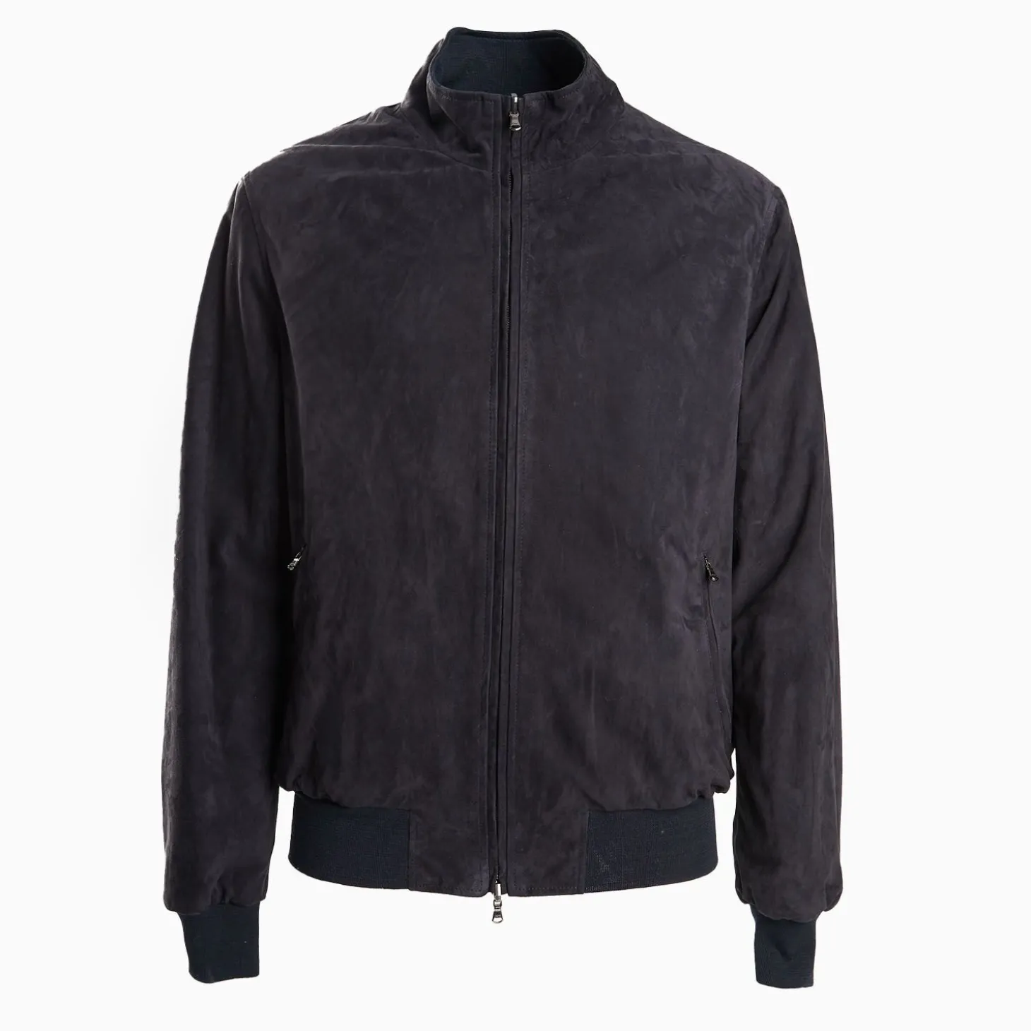 Blue Reversible Suede Leather And Nylon Jacket