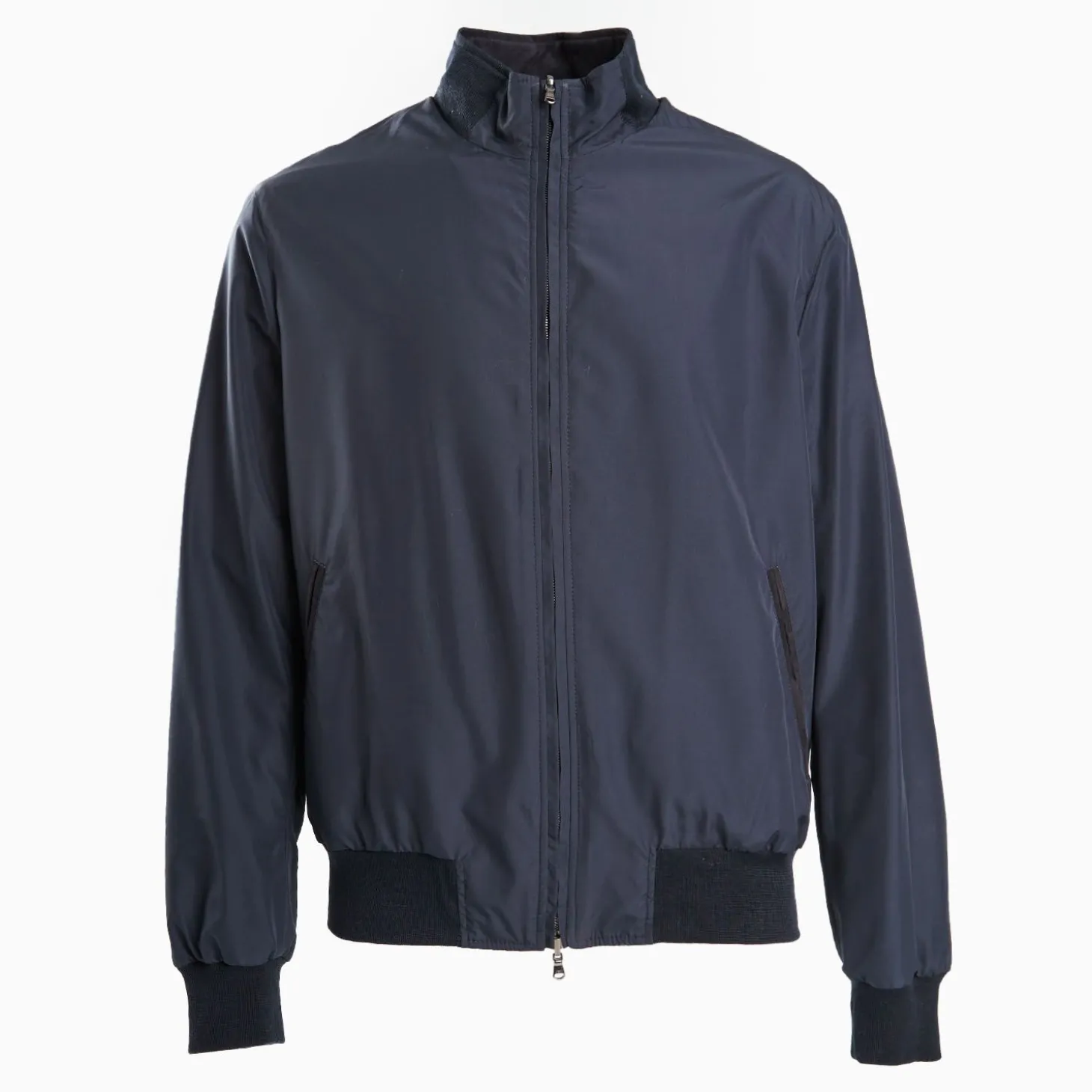Blue Reversible Suede Leather And Nylon Jacket