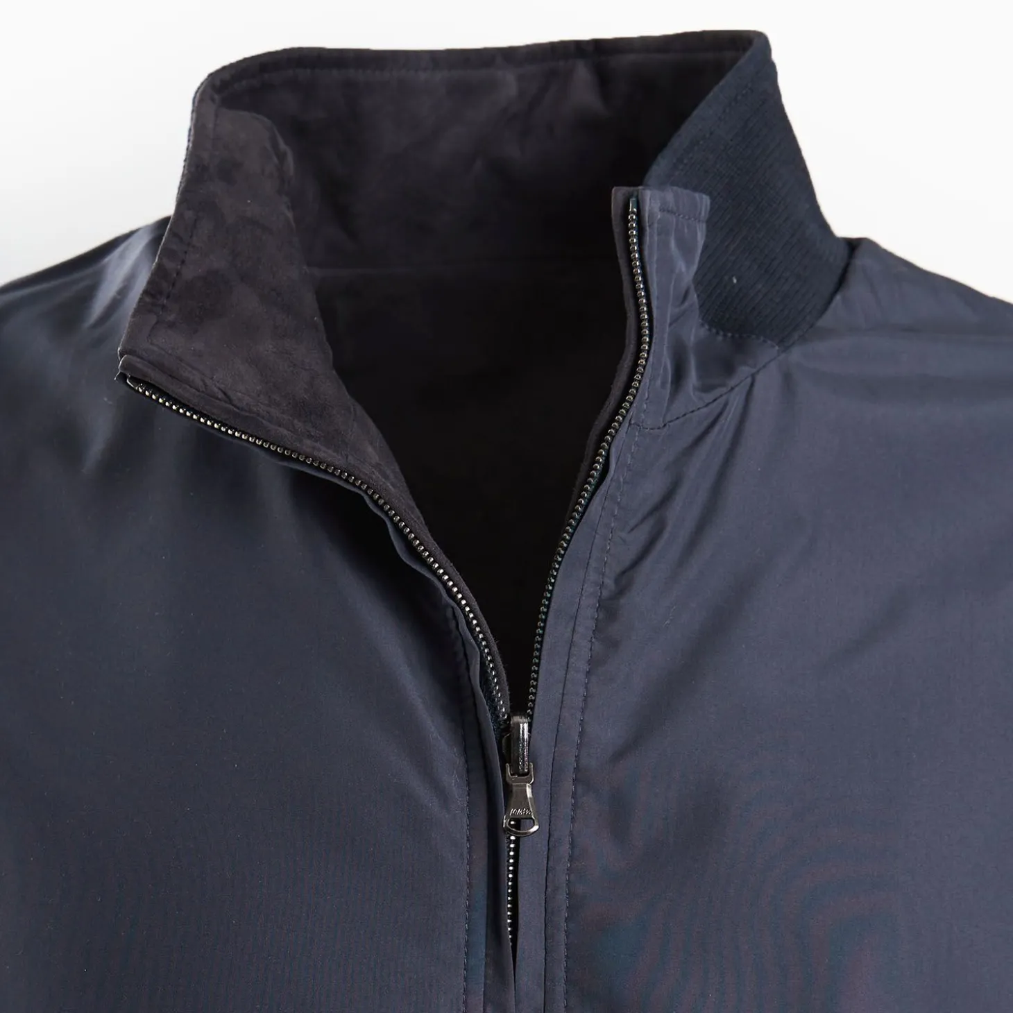 Blue Reversible Suede Leather And Nylon Jacket