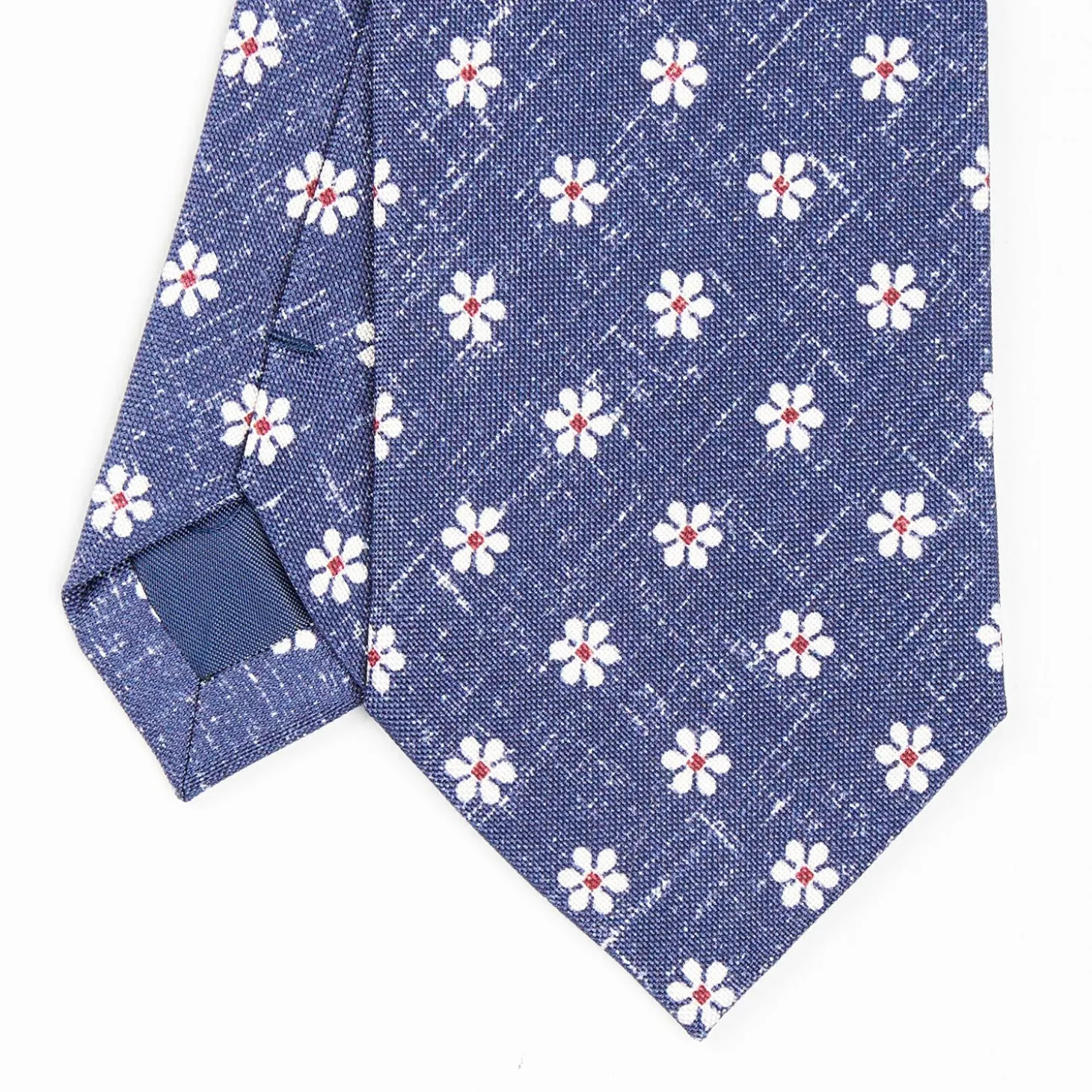 Blue Sartorial Cotton And Silk Tie - Large Flower Pattern