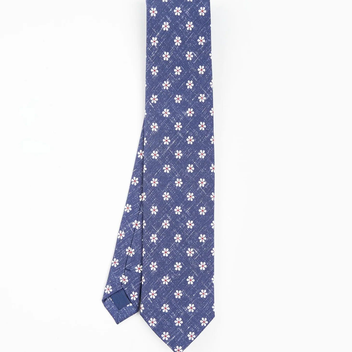 Blue Sartorial Cotton And Silk Tie - Large Flower Pattern