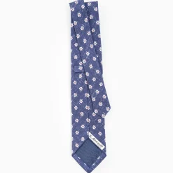 Blue Sartorial Cotton And Silk Tie - Large Flower Pattern
