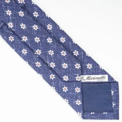 Blue Sartorial Cotton And Silk Tie - Large Flower Pattern