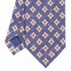 Blue Sartorial Cotton And Silk Tie - Large Flower Pattern