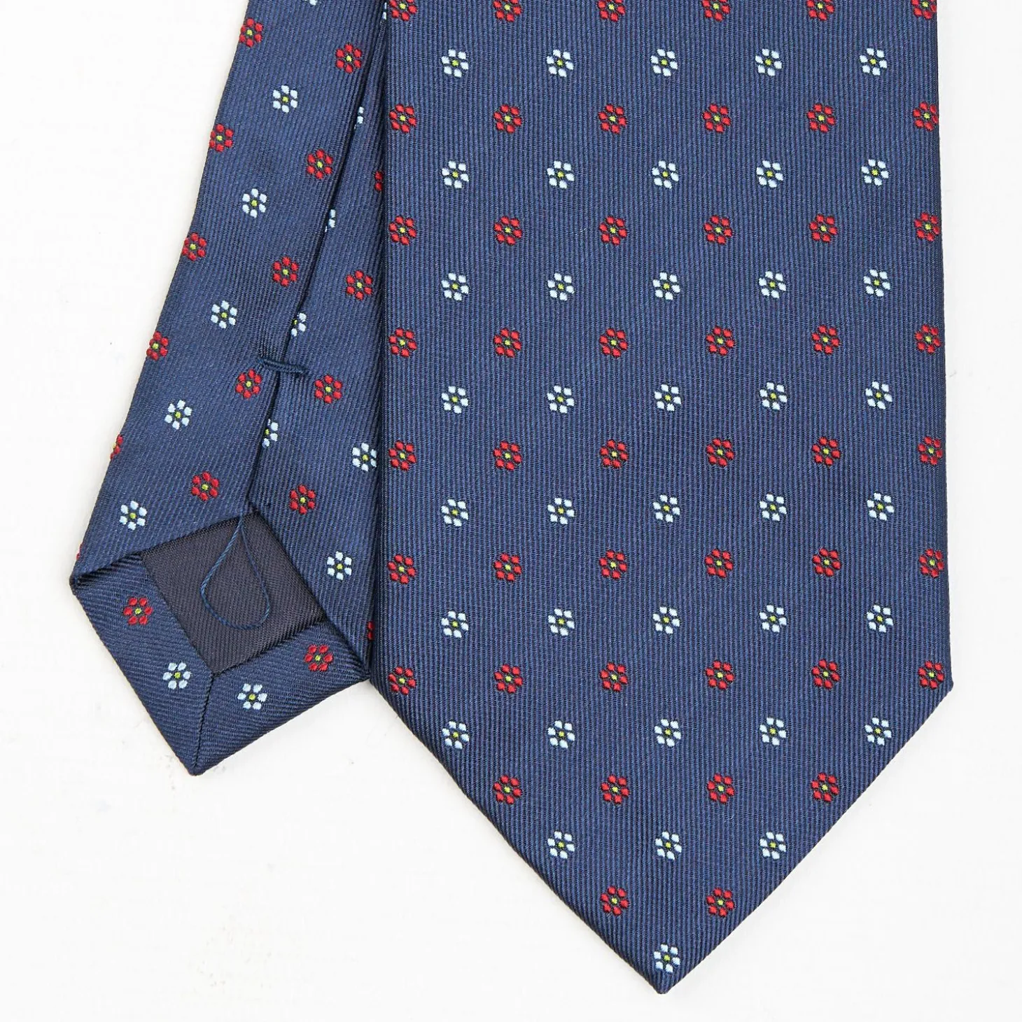 Blue Sartorial Jacquard Silk Tie - Small Flower Designs