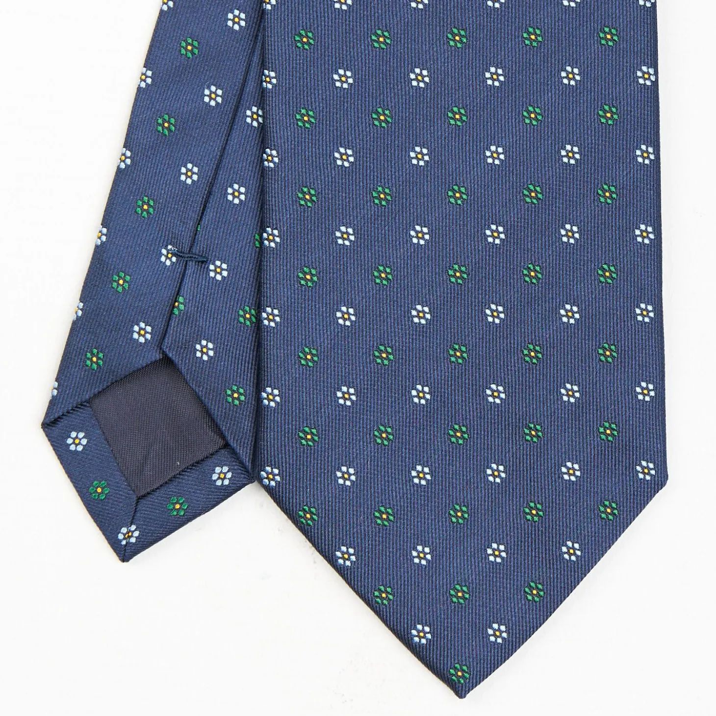 Blue Sartorial Jacquard Silk Tie - Small Flower Designs