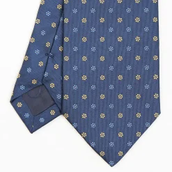 Blue Sartorial Jacquard Silk Tie - Small Flower Designs