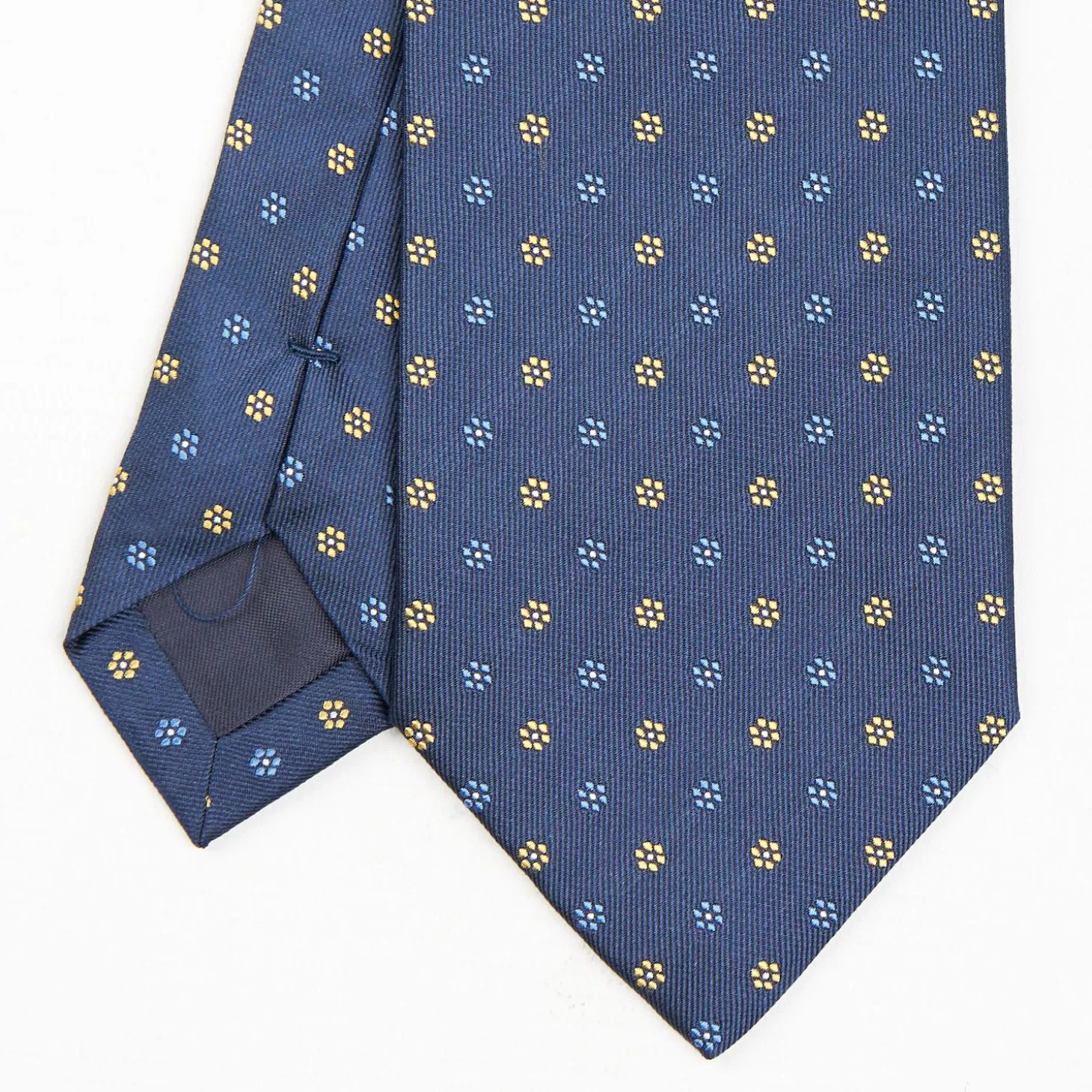 Blue Sartorial Jacquard Silk Tie - Small Flower Designs