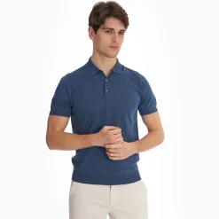 Blue Short Sleeve Knitted Polo