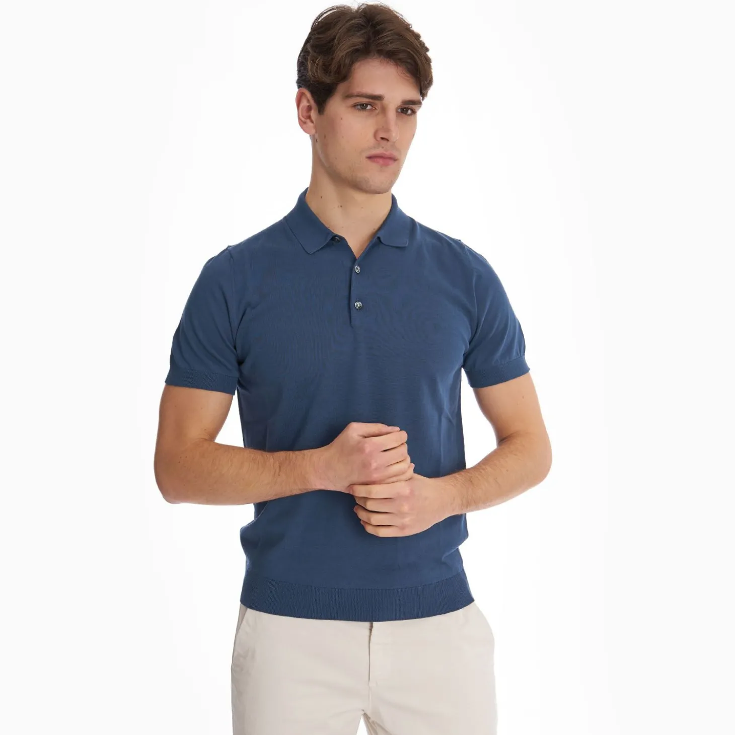 Blue Short Sleeve Knitted Polo