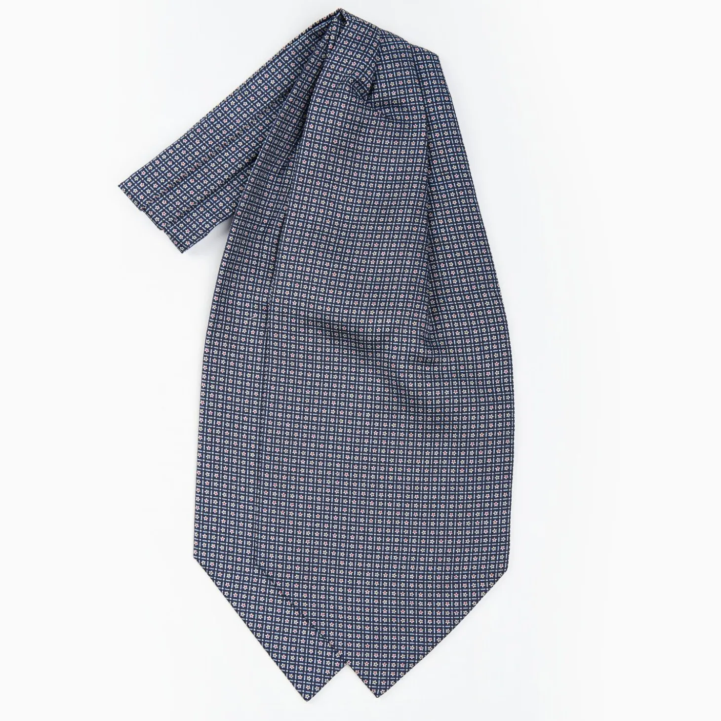 Blue Silk Ascot Tie - Small Flower Designs