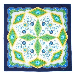 Blue Silk Scarf 90 - Floral Pattern