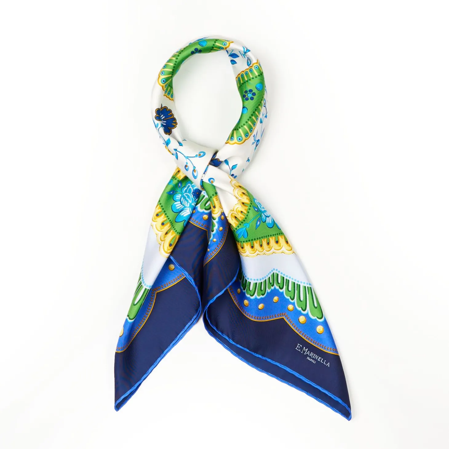 Blue Silk Scarf 90 - Floral Pattern
