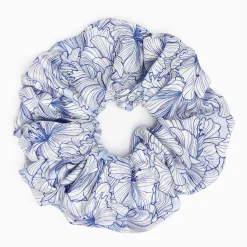 Blue Silk Scrunchie - Floral Patterns