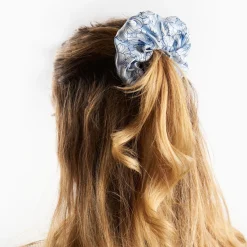 Blue Silk Scrunchie - Floral Patterns
