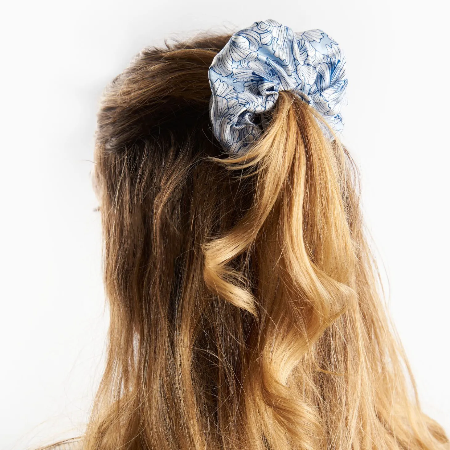 Blue Silk Scrunchie - Floral Patterns