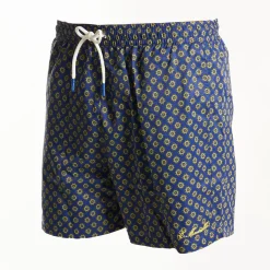 Blue Swim Shorts- Large Flower Pattern