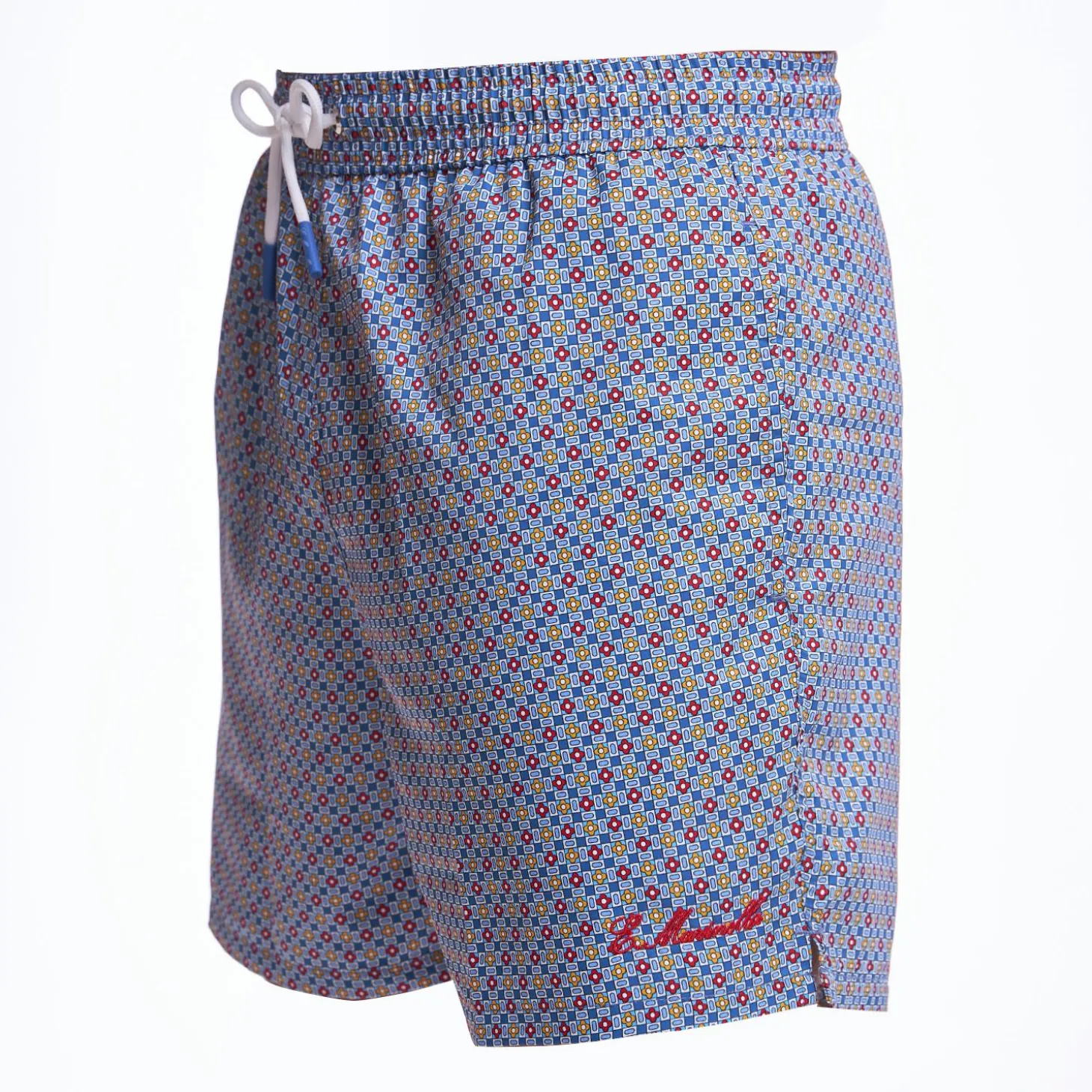 Blue Swim Short - Small Flower Pattern