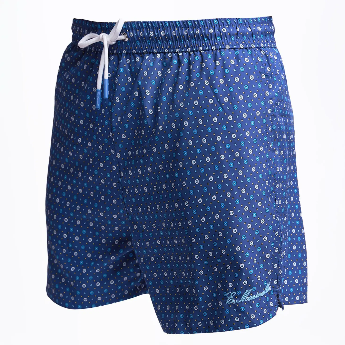 Blue Swim Short - Small Flower Pattern