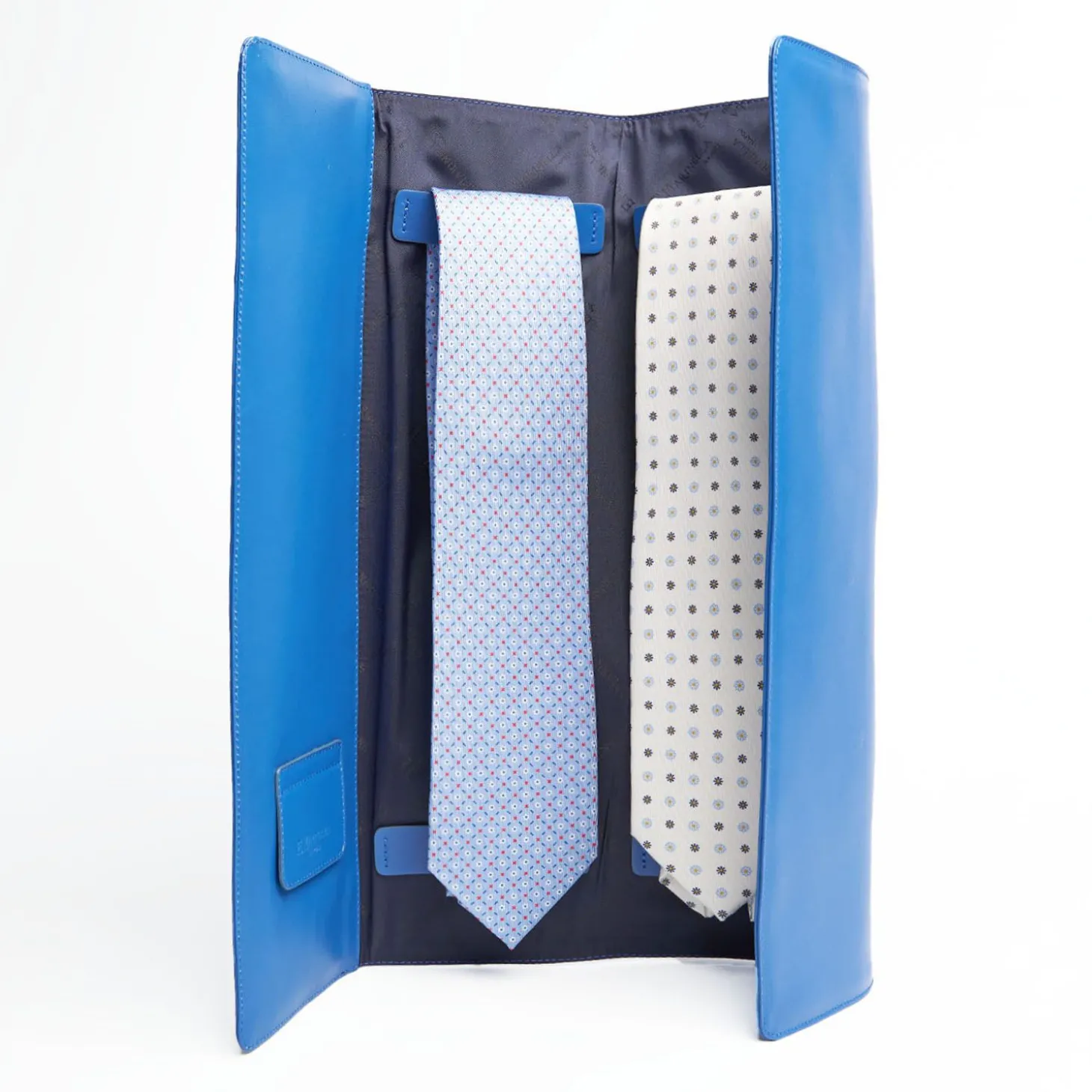 Blue Travel Tie Holder In Leather