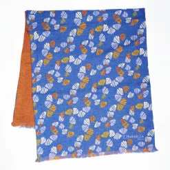 Bluette And Orange Wool And Silk Scarf Floral Pattern