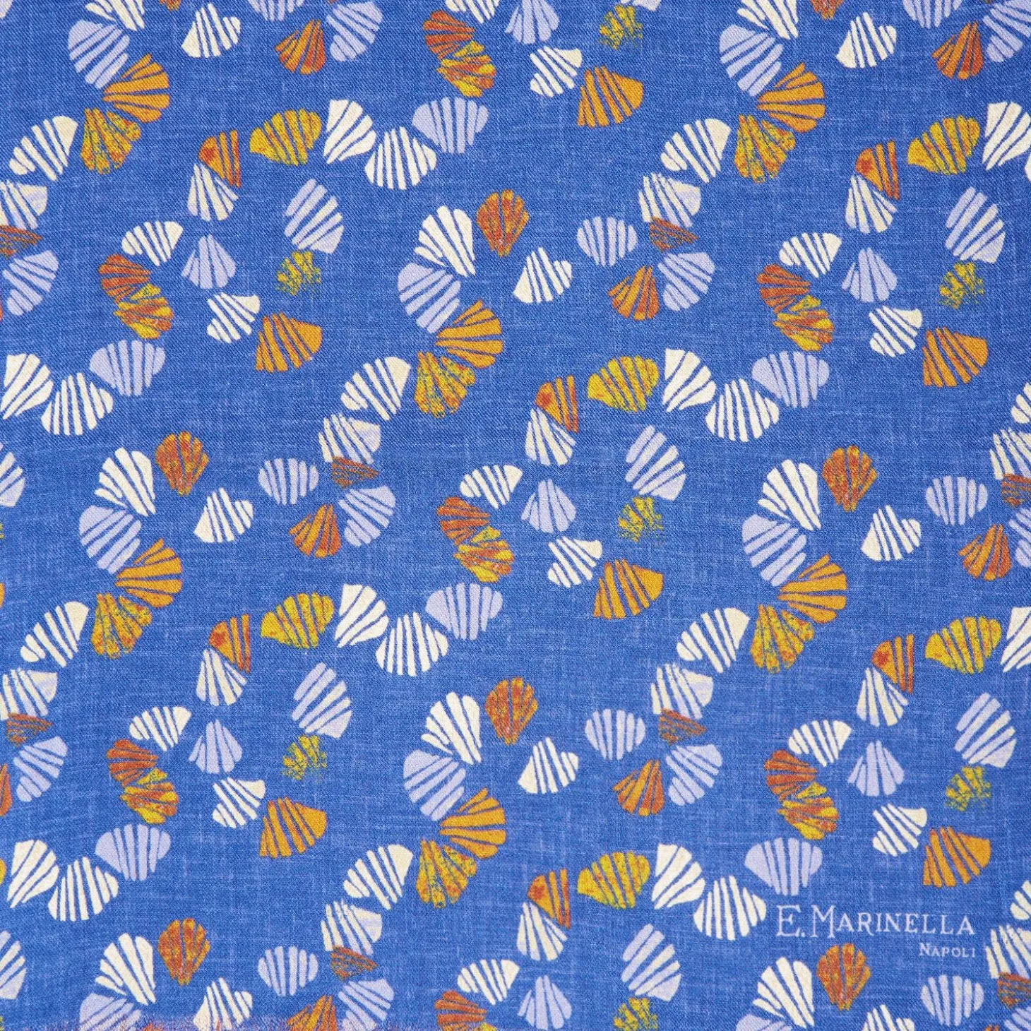 Bluette And Orange Wool And Silk Scarf Floral Pattern