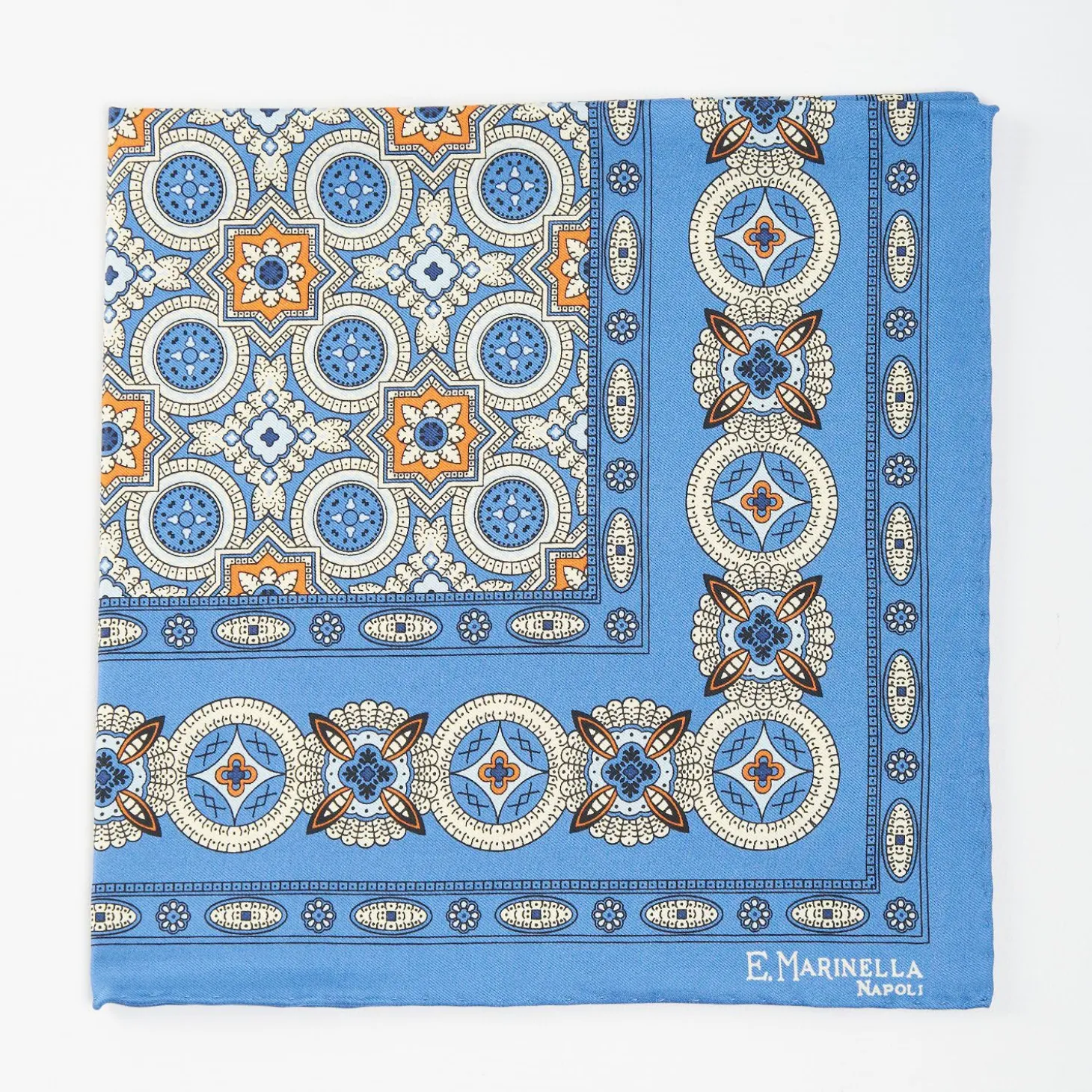 Bluette Hand-Printed Silk Pocket Square Large Flower Pattern