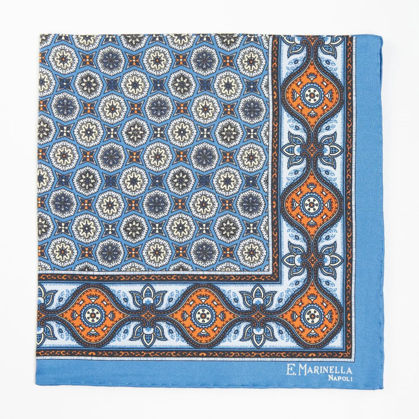 Bluette Hand-Printed Silk Pocket Square - Large Flower Pattern
