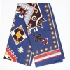 Blue Wool And Silk Scarf With Geometric Design