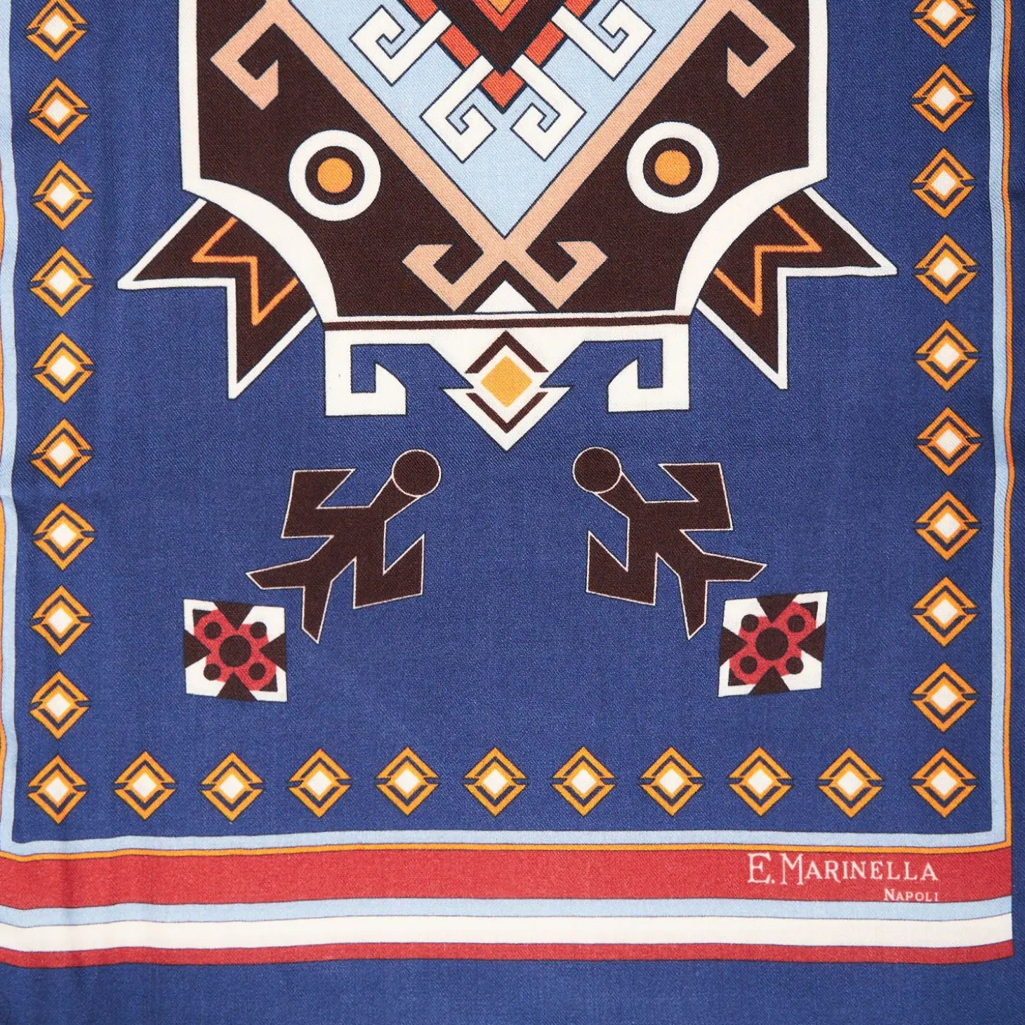 Blue Wool And Silk Scarf With Geometric Design