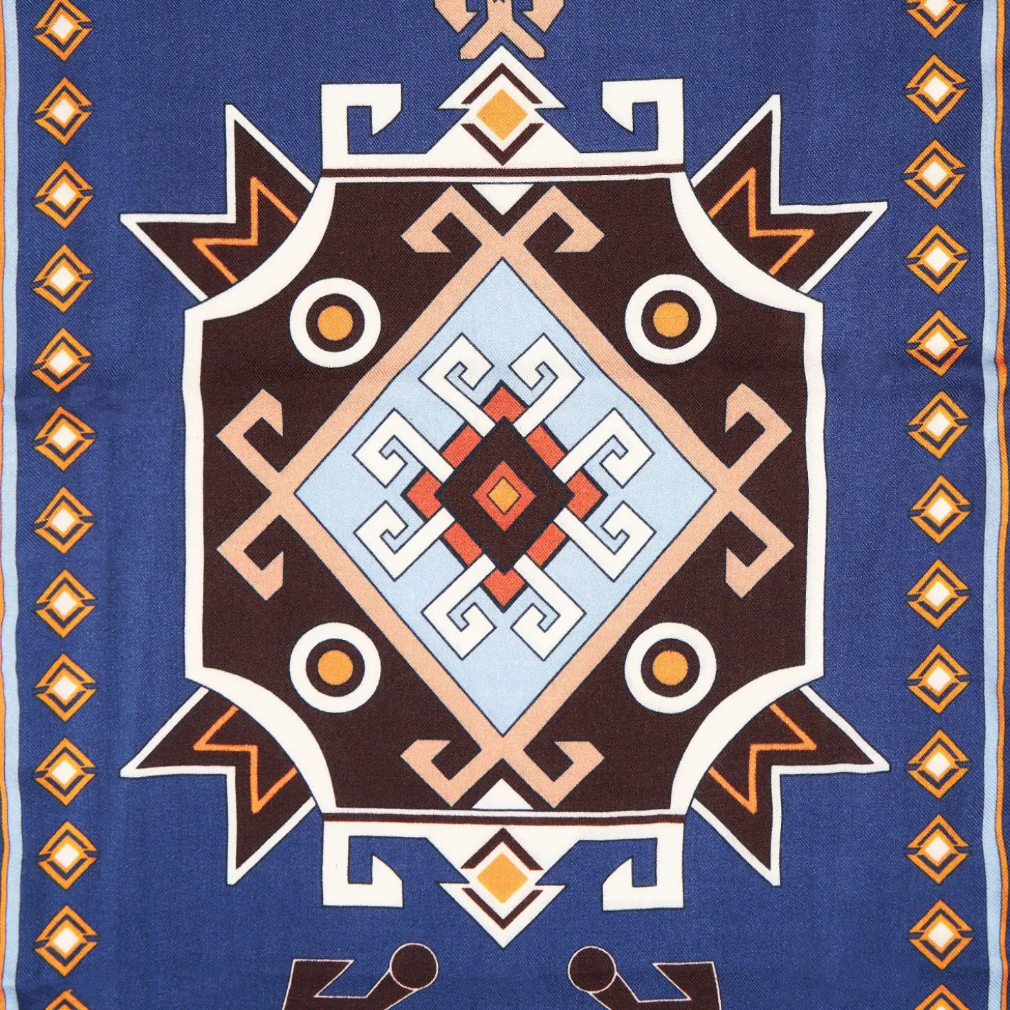 Blue Wool And Silk Scarf With Geometric Design
