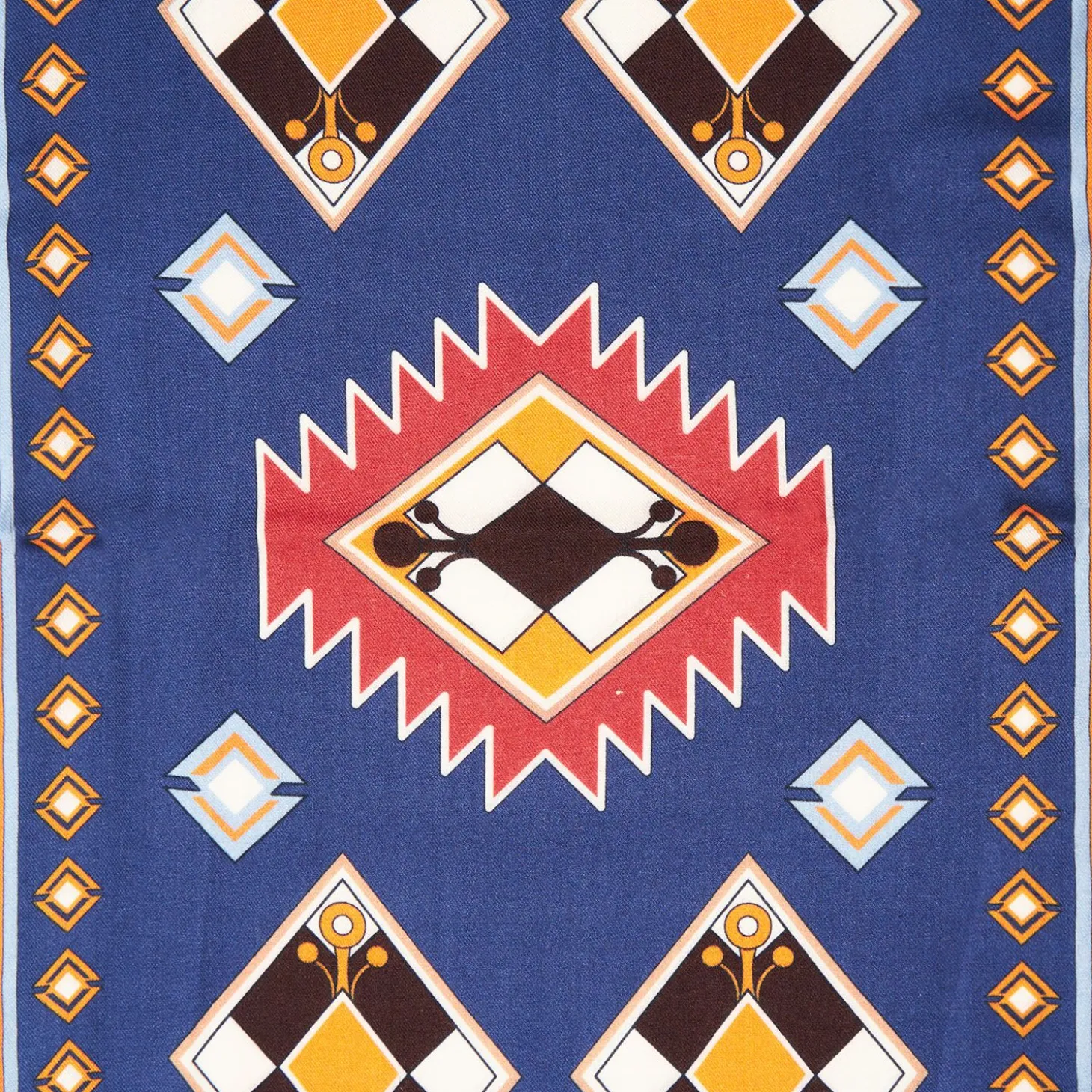 Blue Wool And Silk Scarf With Geometric Design
