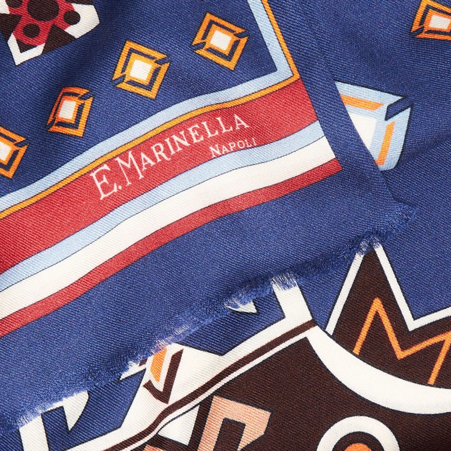 Blue Wool And Silk Scarf With Geometric Design