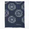 Blue Wool Stole With Floral Decoration