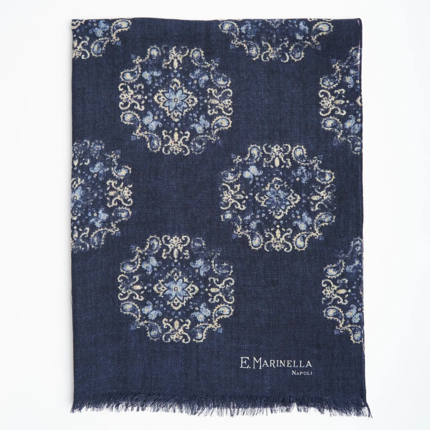 Blue Wool Stole With Floral Decoration