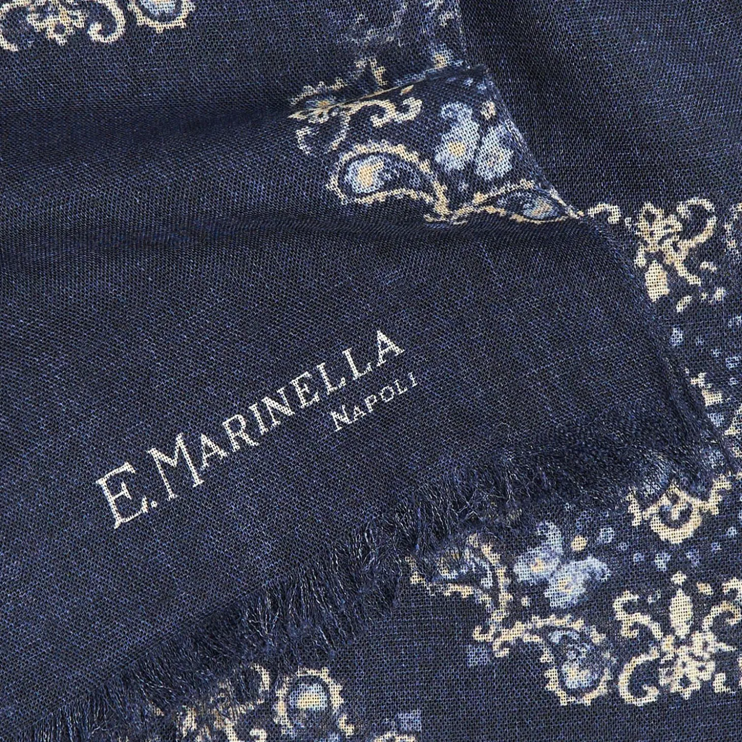 Blue Wool Stole With Floral Decoration