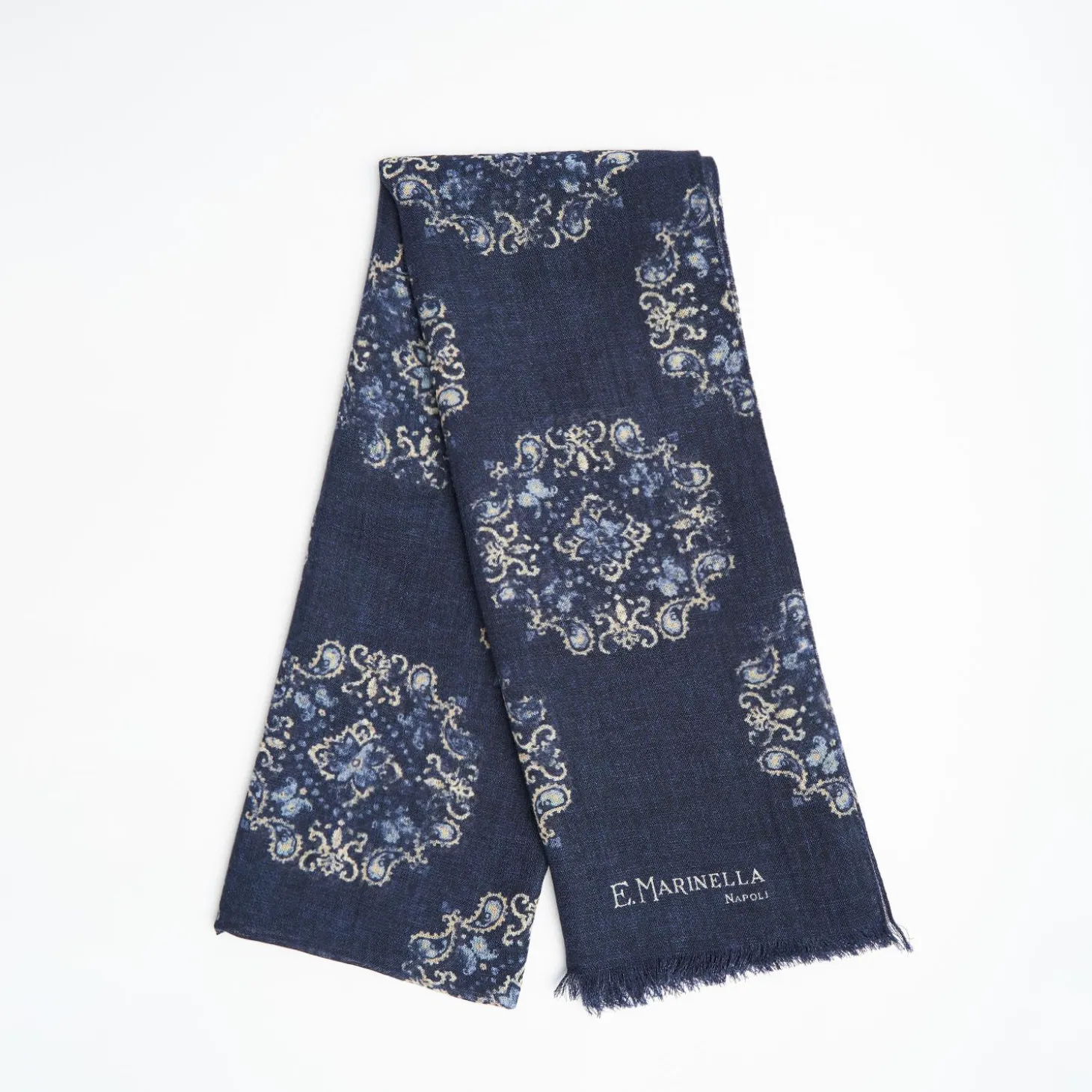 Blue Wool Stole With Floral Decoration